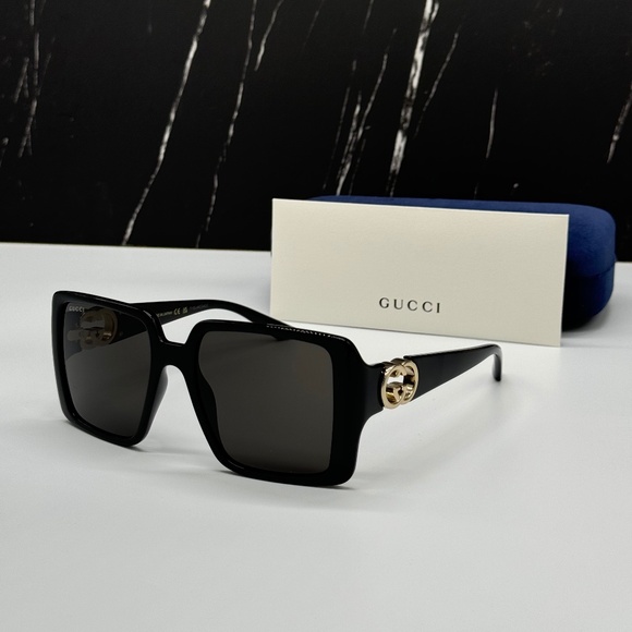NEW GUCCI GG1692S 001 BLACK GREY SQUARE WOMEN GUCCI SUNGLASSES - Picture 2 of 12